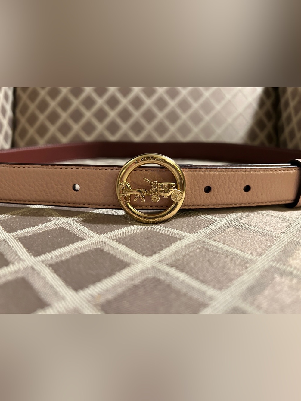 Coach Pink Leather Belt with Gold Signature Horse & Carriage Buckle